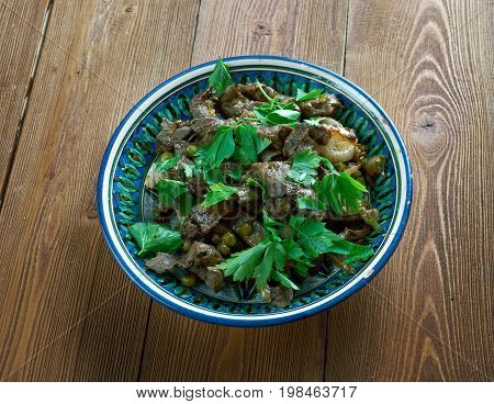 Beef Heart kavurma - Georgian dish close up meal