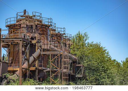Abandoned Machines And Storage Units In A Gas Industry At Gas Works Park Seattle