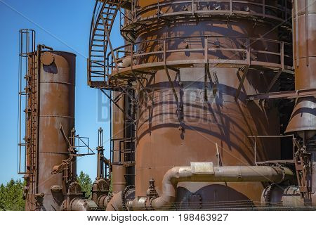 Abandoned Old Machines And Storage Units In A Gas Industry At Gas Works Park Seattle