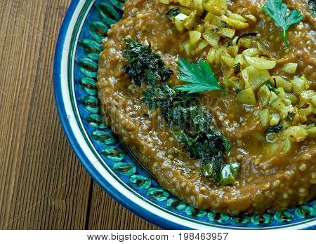 Kashk e Bademjan Persian Eggplant Dish, close up meal