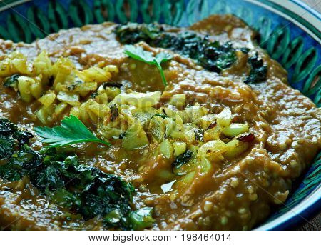 Kashk e Bademjan Persian Eggplant Dish, close up meal
