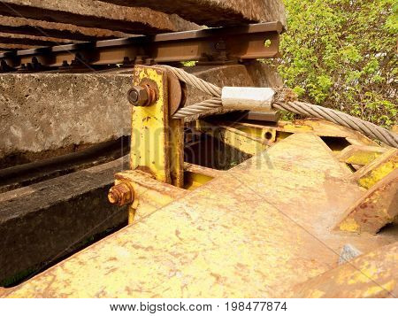Wagon With Extracted Old Railways. Concrete And Wooden Sleepers With Rail Rods