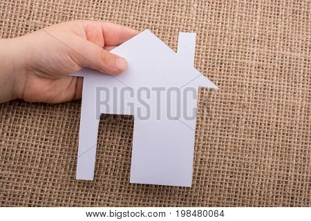 Hand Holding A Paper House On Canvas