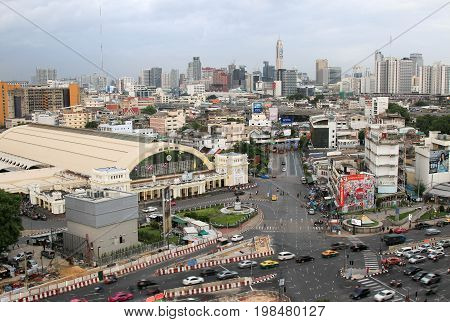 BANGKOK, THAILAND - 29 JULY, 2017 :  Bangkok city skyline Hua Lamphong station Bangkok railway station Thailand.