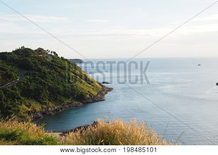 Mountain and sea in thai island view point on top