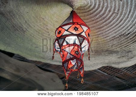 red and white lamp handmade in door