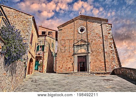 Castiglione d'Orcia, Siena, Tuscany, Italy: renaissance church of the Saints Stefano e Degna in the old Tuscan village