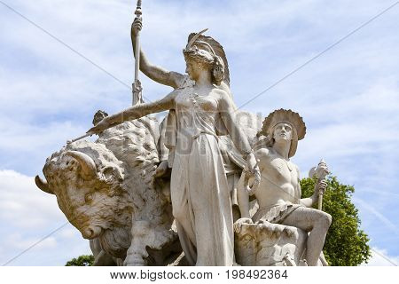 LONDON UNITED KINGDOM - JUNE 23 2017:Prince Albert Memorial Kensington Gardens sculpture at the base of the monument London United Kingdom. It was commissioned by Queen Victoria in memory of her husband opened in July 1872