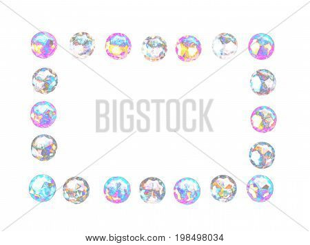Rainbow silver isolated sparkling glittery gems abstract frame background