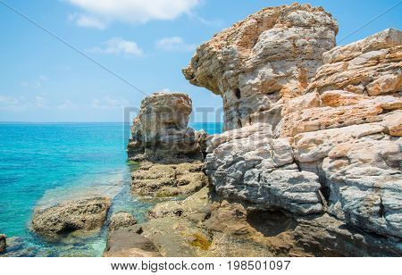 Rock formation of unknown island in Arnhem land of Northern territory state of Australia.