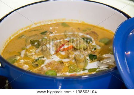 Thai curry soup on tableThai food style