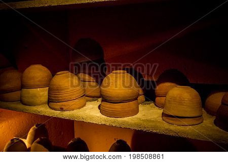 Pottery in Qumran National Park near the Dead Sea in Israel