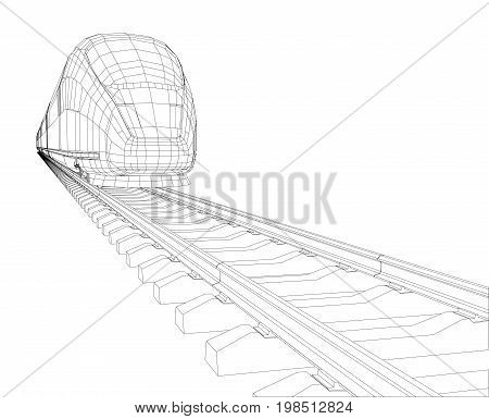 Abstract polygonal high-speed passenger train. Traveling concept. Vector illustration. Vector rendering of 3d. Wire-frame style