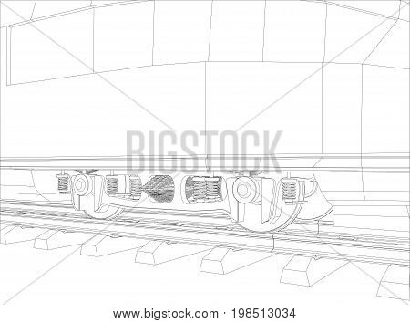 Wheel Of Train. Vector rendering of 3d. Wire-frame style