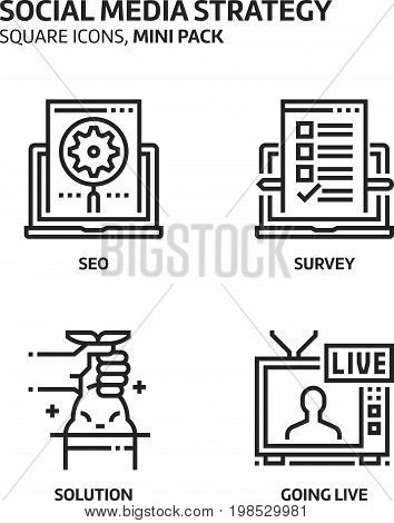 Social Media Strategy, Square Mini Icon Set.