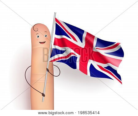 Akrotiri and dhekelia flag. Finger person keeping a waving government national symbol, ethnic, cultural, political emblem. Vector realistic illustration on white background