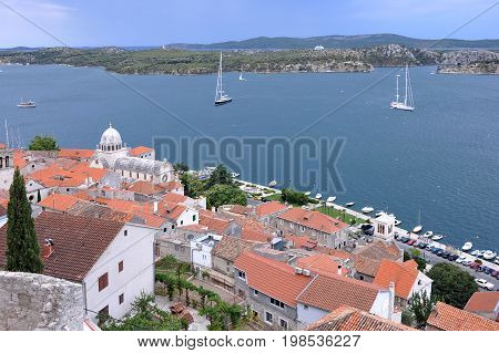 View of city Sibenik and surrounded Croatian islands