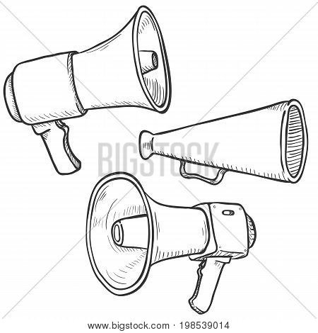 Vector Set Of Sketch Megaphones And Loudspeakers