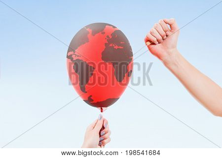 Environment danger concept. Care for ecology. World on the edge of a cliff. Earth in the balance