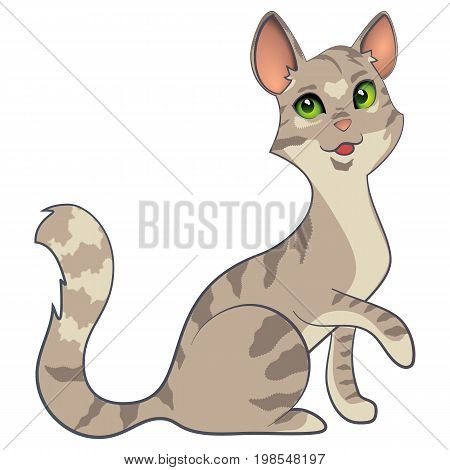 Illustration of a Sitting Cute Gray Cat. Vector cartoon.