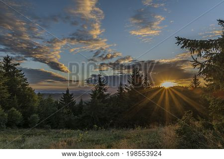 Sunrise on Velky Javonik hill in summer Slovakia morning