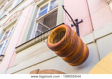 Sign of Trdelnik - traditional rolled pastry dessert in Czech.