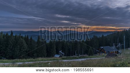 Sunset in summer evening near Kasarna village in west Slovakia