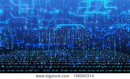 3D Cyberspace With Blue Digits And Hi-tech Lines