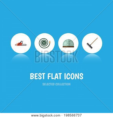 Flat Icon Dacha Set Of Hacksaw, Hothouse, Hosepipe And Other Vector Objects