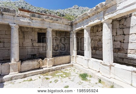 Ancient city Sagalassos ruins columns and big stones