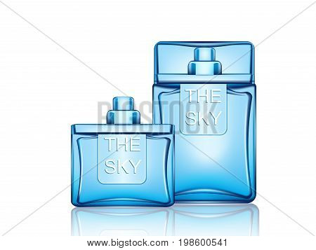 Perfumed Bottle Perfume Color: Blue Sky, Gold. With Blue Cap. Glossy Glass.