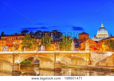 View On Bridge Vittorio Emanuele Ii (ponte Vittorio Emanuele Ii) And Vatican City St. Peter's Basili