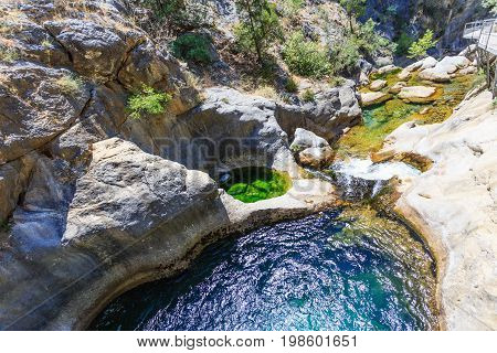Mountain river with pristine water in Sapadere canyon