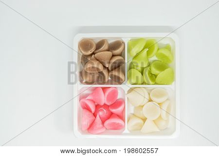 isolated sweet colorful Allure - Thai traditional dessert on white plate