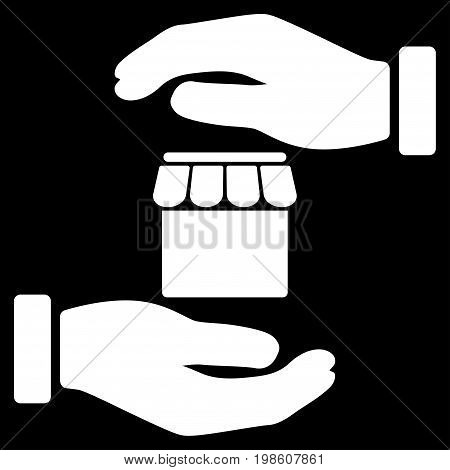 Real Estate Insurance Hands vector icon. Flat white symbol. Pictogram is isolated on a black background. Designed for web and software interfaces.