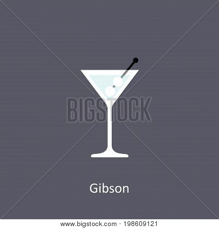 Gibson cocktail icon on dark background in flat style. Vector illustration