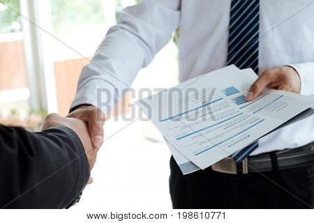 Job applicant having interview. Handshake success job interviewing