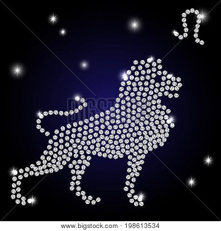 Sign of the zodiac Leo is the starry sky vector Illustration. Contour icon.