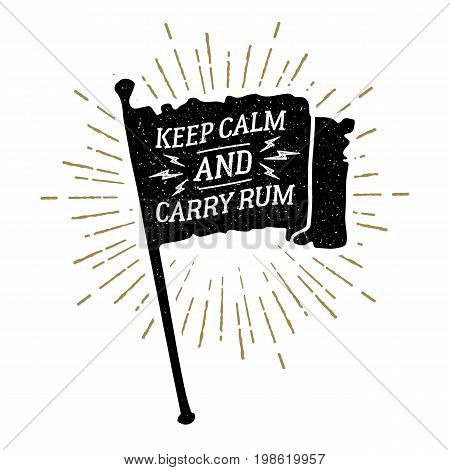 Hand drawn vintage pirate flag textured vector illustration and 