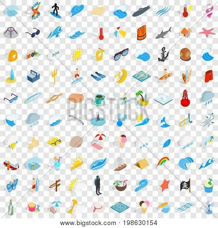 100 sea icons set in isometric 3d style for any design vector illustration