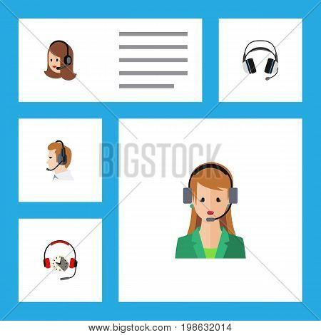 Flat Icon Telemarketing Set Of Secretary, Headphone, Telemarketing And Other Vector Objects