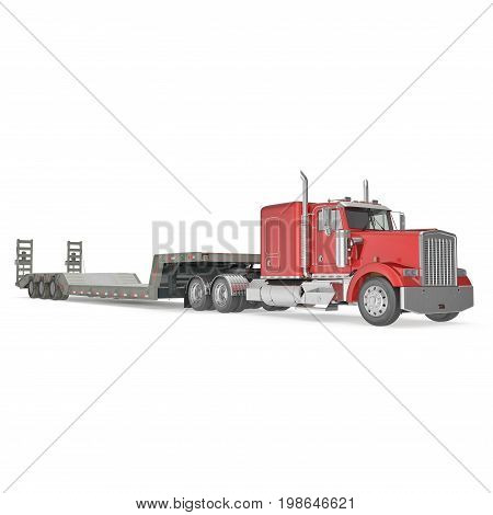 Truck with Double Drop Trailer on white background. 3D illustration, clipping path