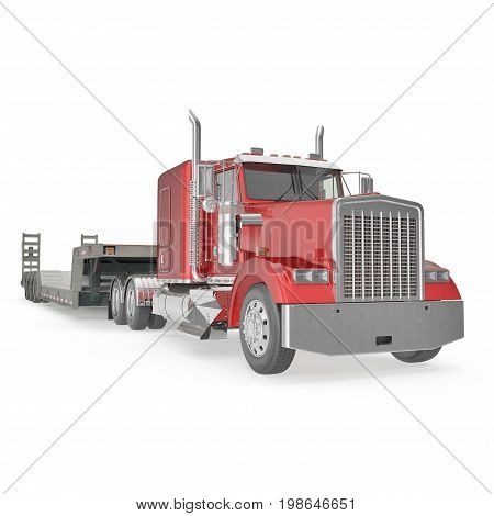 Truck with Double Drop Trailer on white background. 3D illustration, clipping path