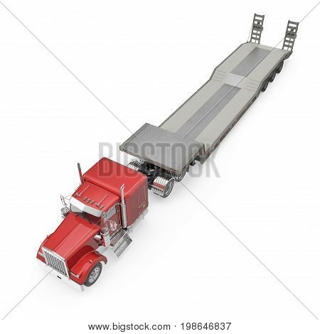 Truck with Double Drop Trailer on white background. 3D illustration, clipping path