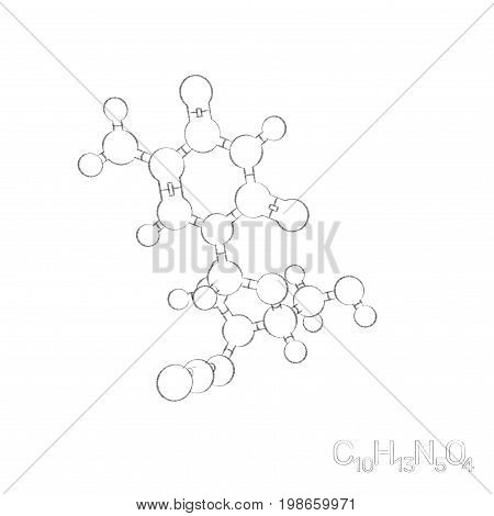Zidovudine(Azt) model molecule. Isolated on white background. Sketch illustration.