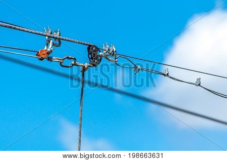 Equipment for safe trolling on a steel cable. Zipline.