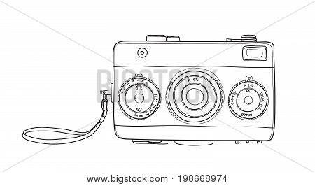 Film Camera Vintage  35 Mm Rangefinder Hand Drawn Cute Vector Line Art Illustration