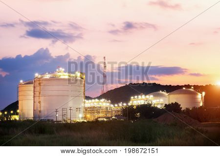 Oil Refinery factory at twilight petrochemical plant Petroleum Chemical Industry