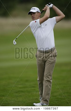 Gleneagles Schottland august 29, christlichen Cevaer aus Frankreich am 11. Loch während im Wettbewerb mit der