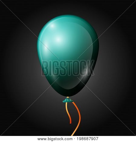 Realistic jade balloon with ribbon isolated on black background. Vector illustration of shiny colorful glossy balloon